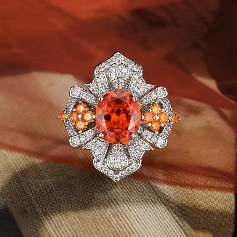 

Set Jewelry Ring Watch Colorful Treasure Orange Flower Inlaid Premium Women