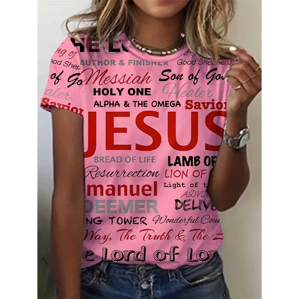 Easter Women's Casual T-shirt Jesus Alphabet Print Women's Crew Neck Short Sleeve Top Everyday Street Fashion Women's Y2k Tops