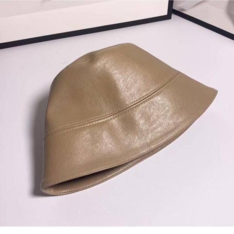Faux Leather Bucket Hat Women Reversible Pu and Cotton Soild Sun Hat Fashion Autumn Waterproof Fisherman Hats