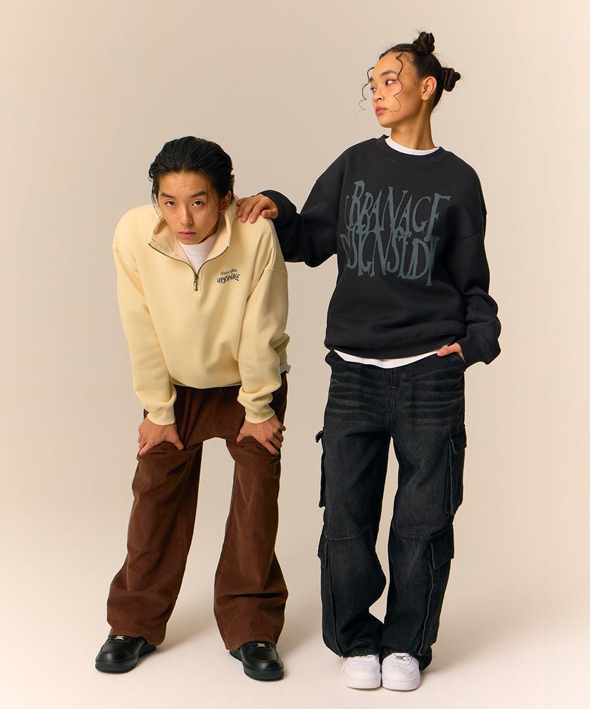 URBANAGE Corduroy Single-Pleat Wide Elastic Pants_Brown