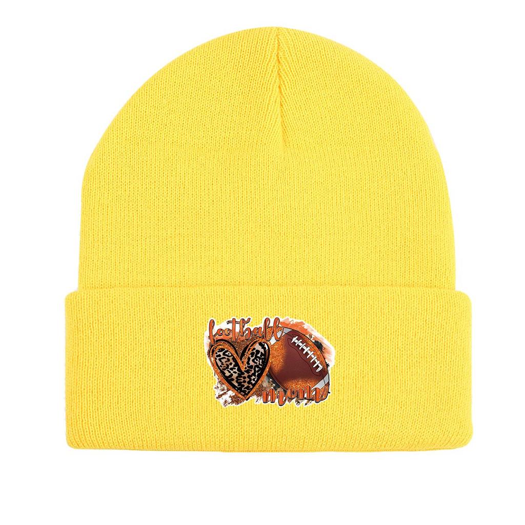 Football Heart Warm Knitted Cap Beanie, "football Mom" Skullies Beanies Soft Winter Solid Color Pompom Beanies Knit Hat Beanie