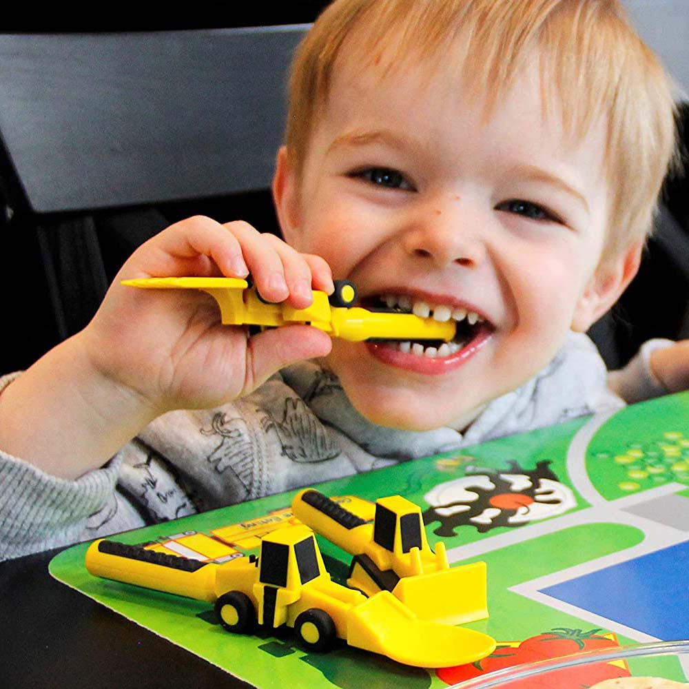 3-teiliges Kinderbesteck-Set, Lebensmittelutensilien für Kinder, Bulldozer, Bagger, Schaufel, Löffel, Gabel, Fütterung, Geschirr, konstruktives Essen