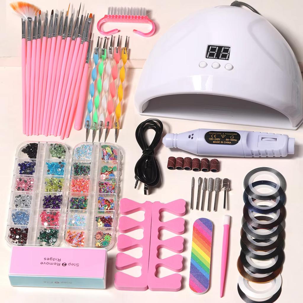 YIKOOLIN Professional Nail Art Kit With LED UV Nail Lamp Gel Curing Machine Electric Nail File Drill Manicure Tools Set