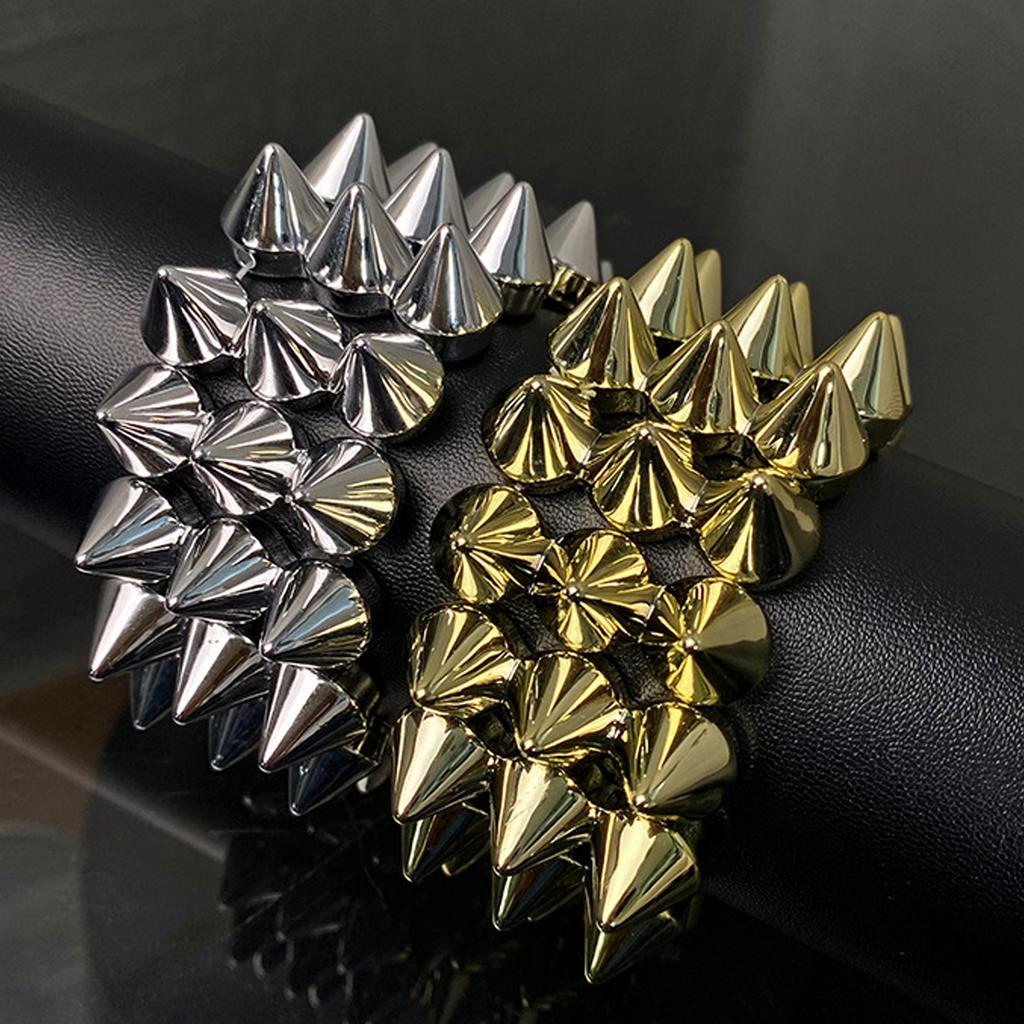 Fashion Statement Wide Bangle Rivet Detail Retro Punk Bracelet Elastic Wrist Band Y2K Jewelry Exaggerated Look