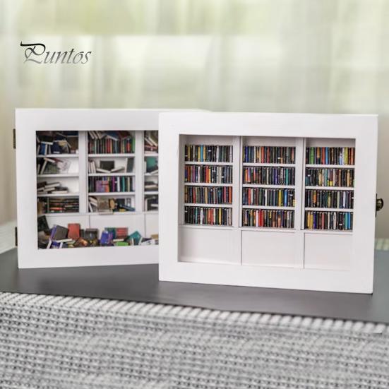 Unique Desk Accessory Anxiety Relief Mini Bookshelf Realistic Miniature Ornament with 300 Pcs Stress-relieving Book Display Wood Simulated for Lovers