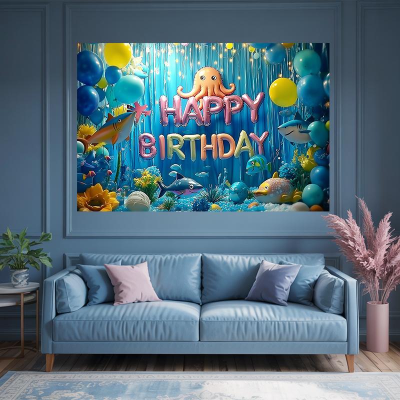 Party Backdrop Under The Sea Ocean Under Balloons Fish Octopus Photo Booth Background Birthday Party Decor