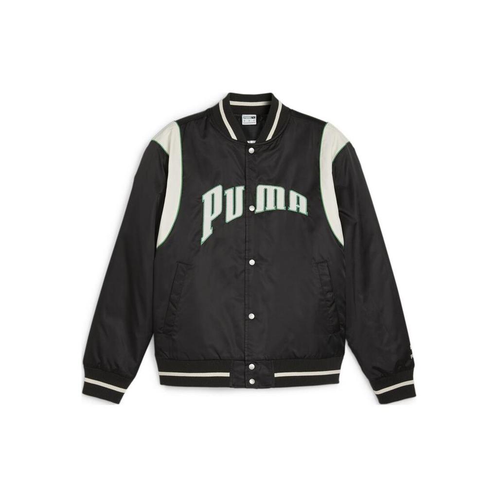 Puma Color Block Letter Print Long Sleeve Baseball Jacket Unisex Jackets Black 623691-01