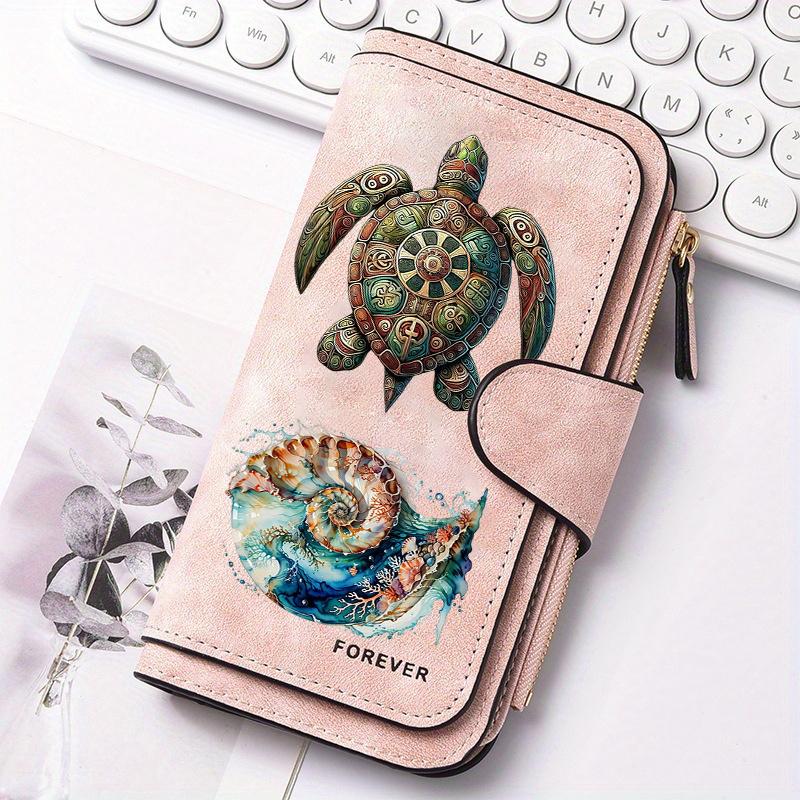 Women's Turtle Long Wallet Tri - Fold Card Holder Multi - Pocket Printed Zipper Wallet Cash ID Credit Card Organizer Gift for Family Friends Fun
