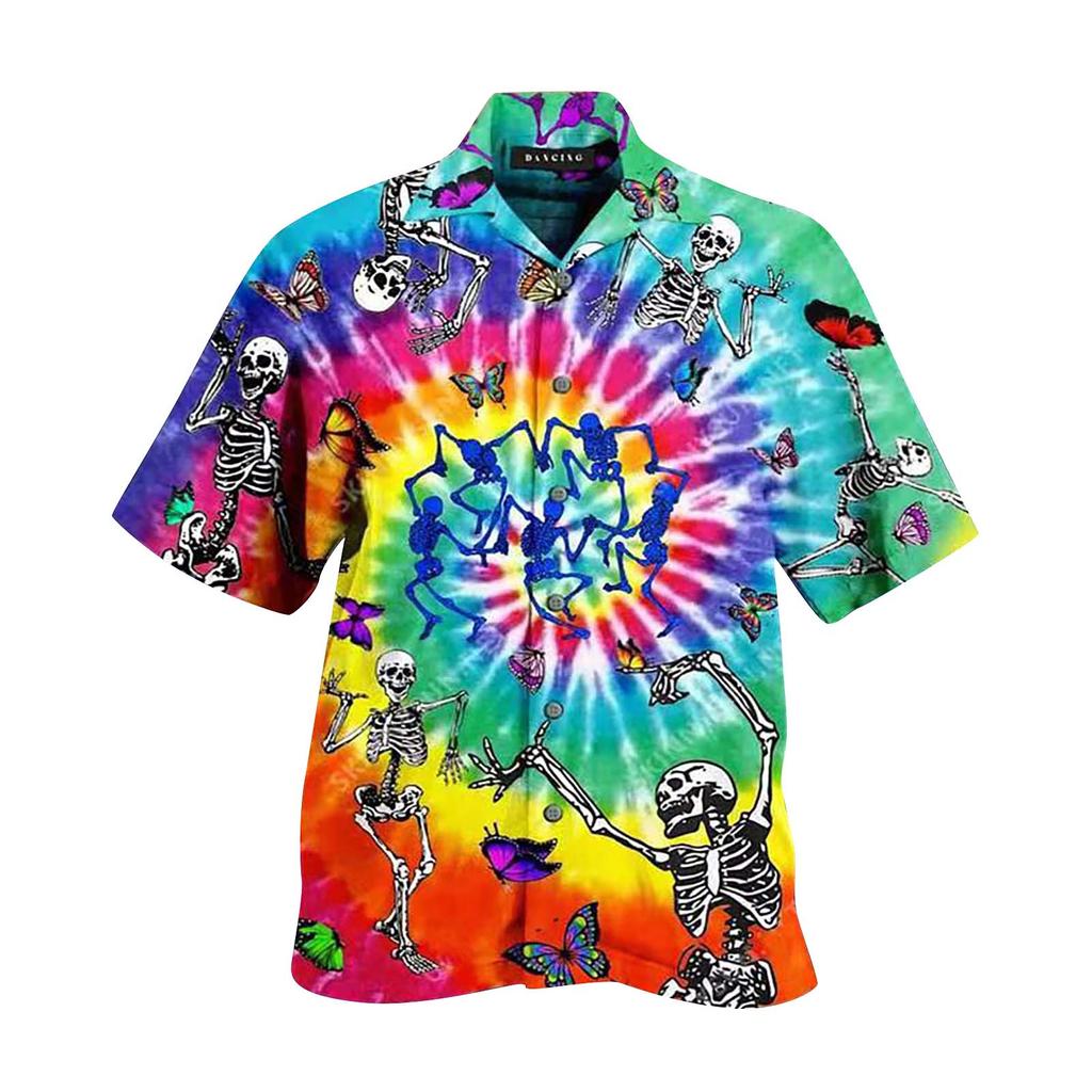 Men's Fashion Cool Cute Casual Hawaiian Print Casual Shirt Short Sleeve Top