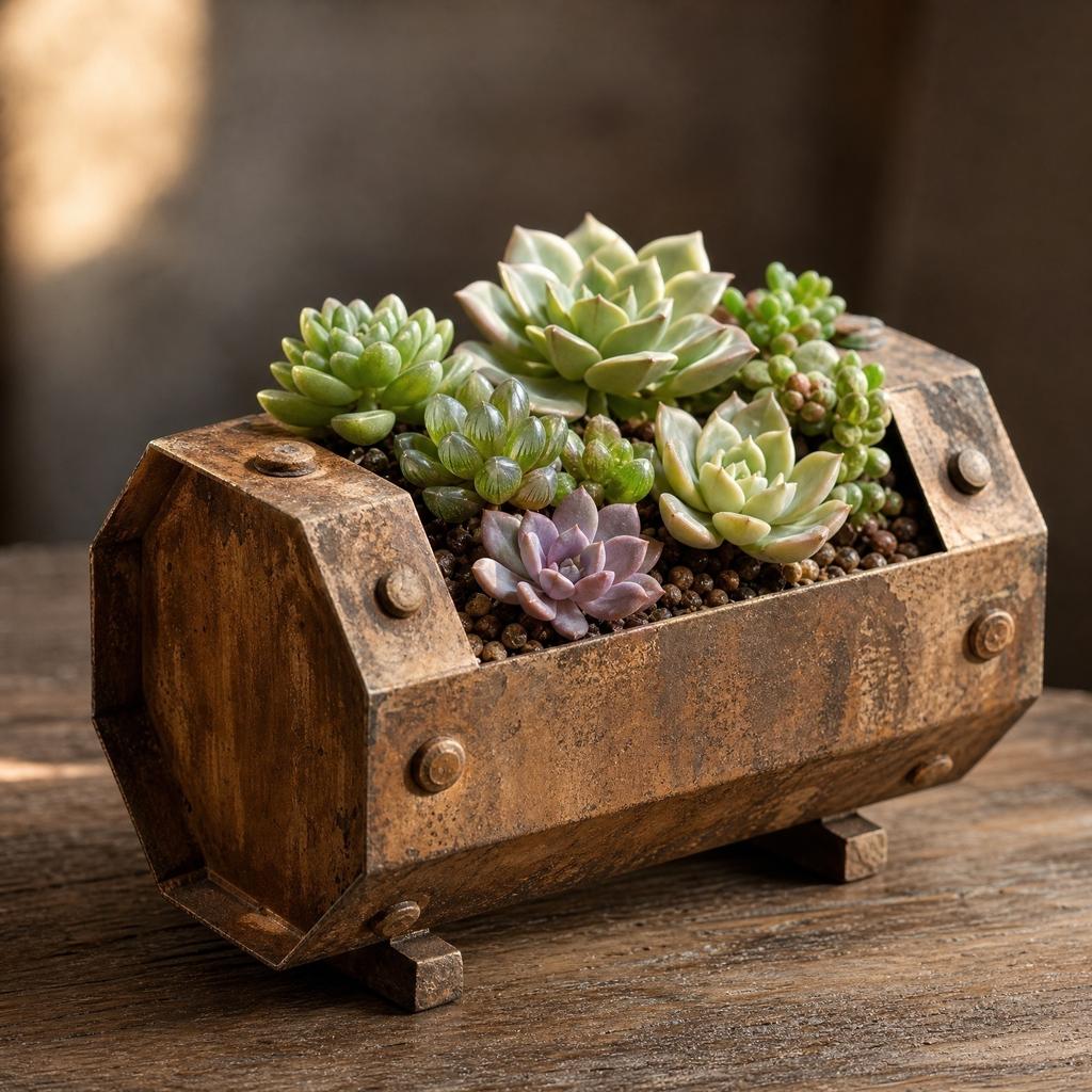 Vintage Style Indoor Outdoor Succulent Planter Tank Shape Metal Container Rustic Decorative Flower Pot for Home Garden Patio
