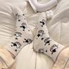 2Pairs Lovely Cow Pattern Fuzzy Crew Socks Milk Spotted Plush Thickened Soft Cute Comfortable Mid Tube Socks Warm Autumn Winter