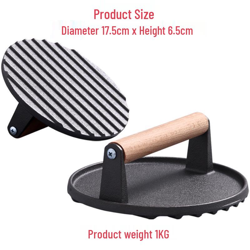Cast Iron BBQ Steak Press & Pot Lid - Kitchen & Outdoor Grill Tool Set