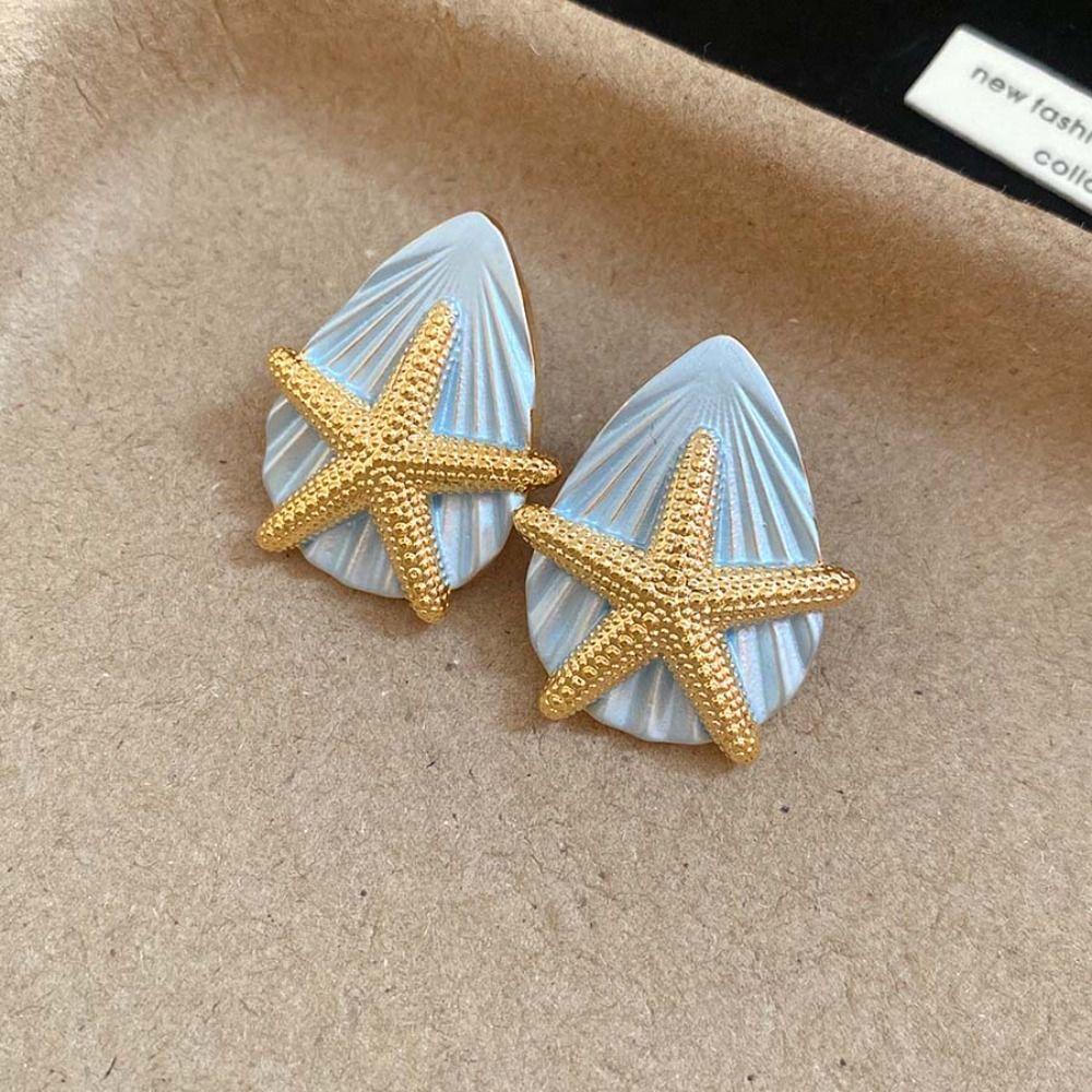 Personality Starfish Ear Studs Oil Drip Copper Star Dangle Earrings  Festival