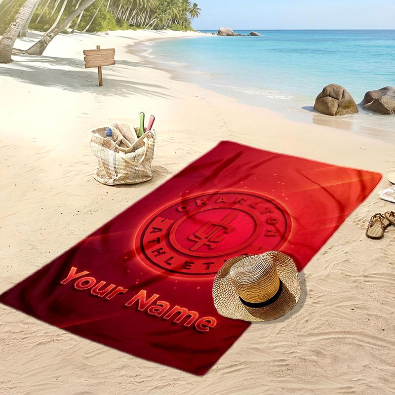 Charlton Athletic Personalized Printed Beach Towel Soccer Logo Support Custom Name Text Absorbent Towel For Sport Travel Special Gift