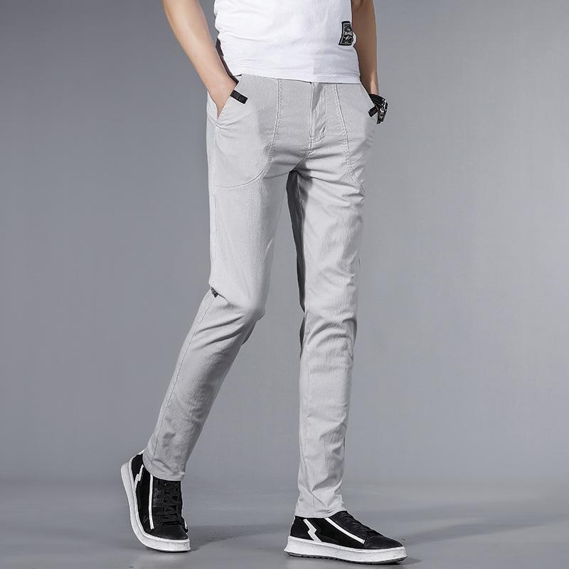 

Летние тонкие новые мужские повседневные брюки из ледяного шелка, модные и универсальные эластичные узкие прямые брюки с короткими штанинами, мужские брюки 38