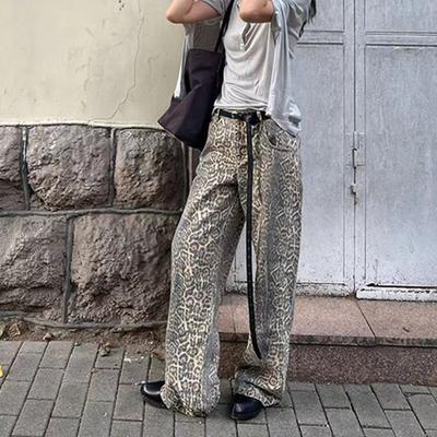 Unisex Jeans Leopardenmuster High Street Retro Weites Bein Locker Hip Hop
