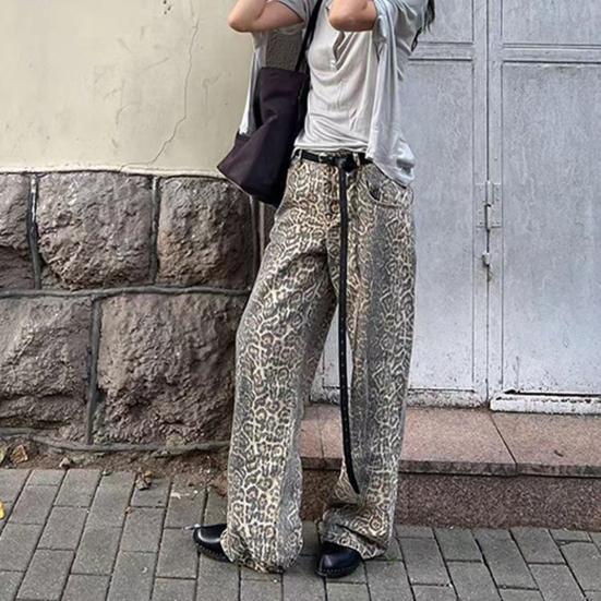 Unisex Jeans Leopard Print High Street Retro Wide Leg Loose Hip Hop