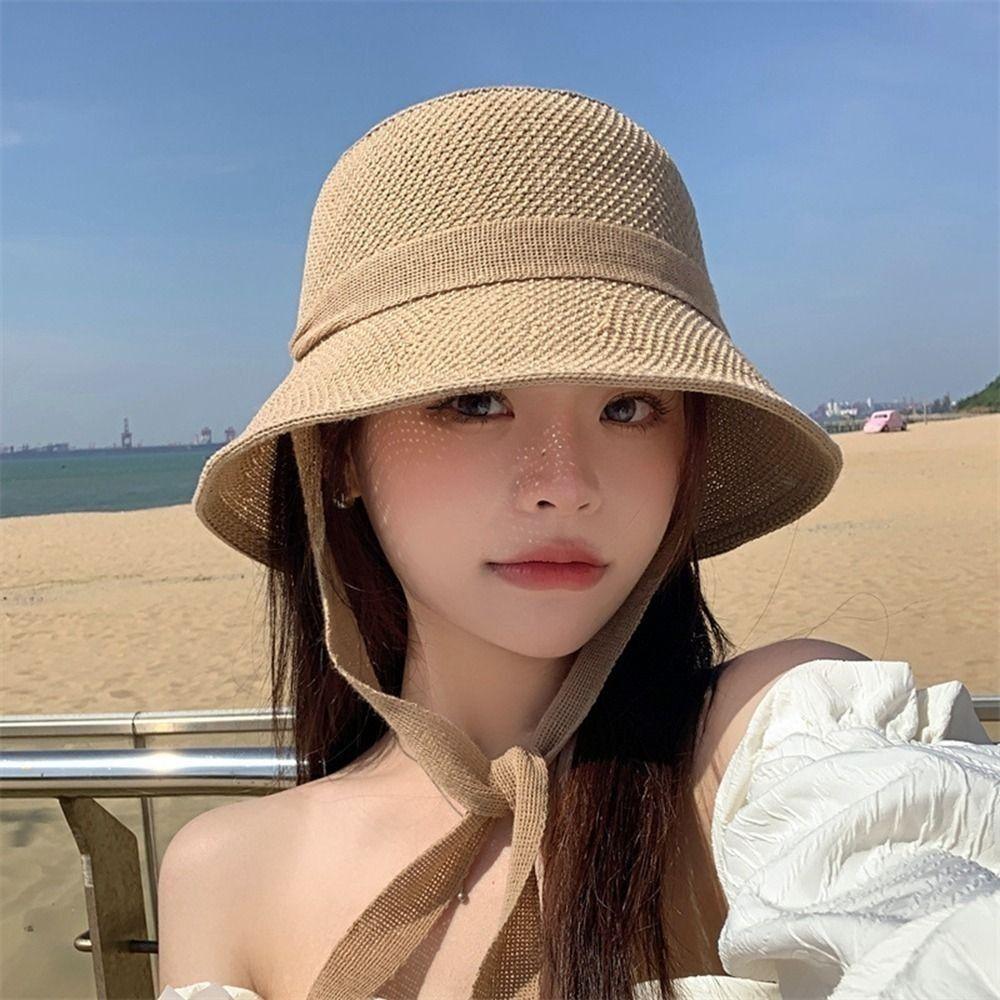 Spring Summer Knitted Sun Hat 50+ UPF Fisherman Hat Fashion Women Sun Hat Female