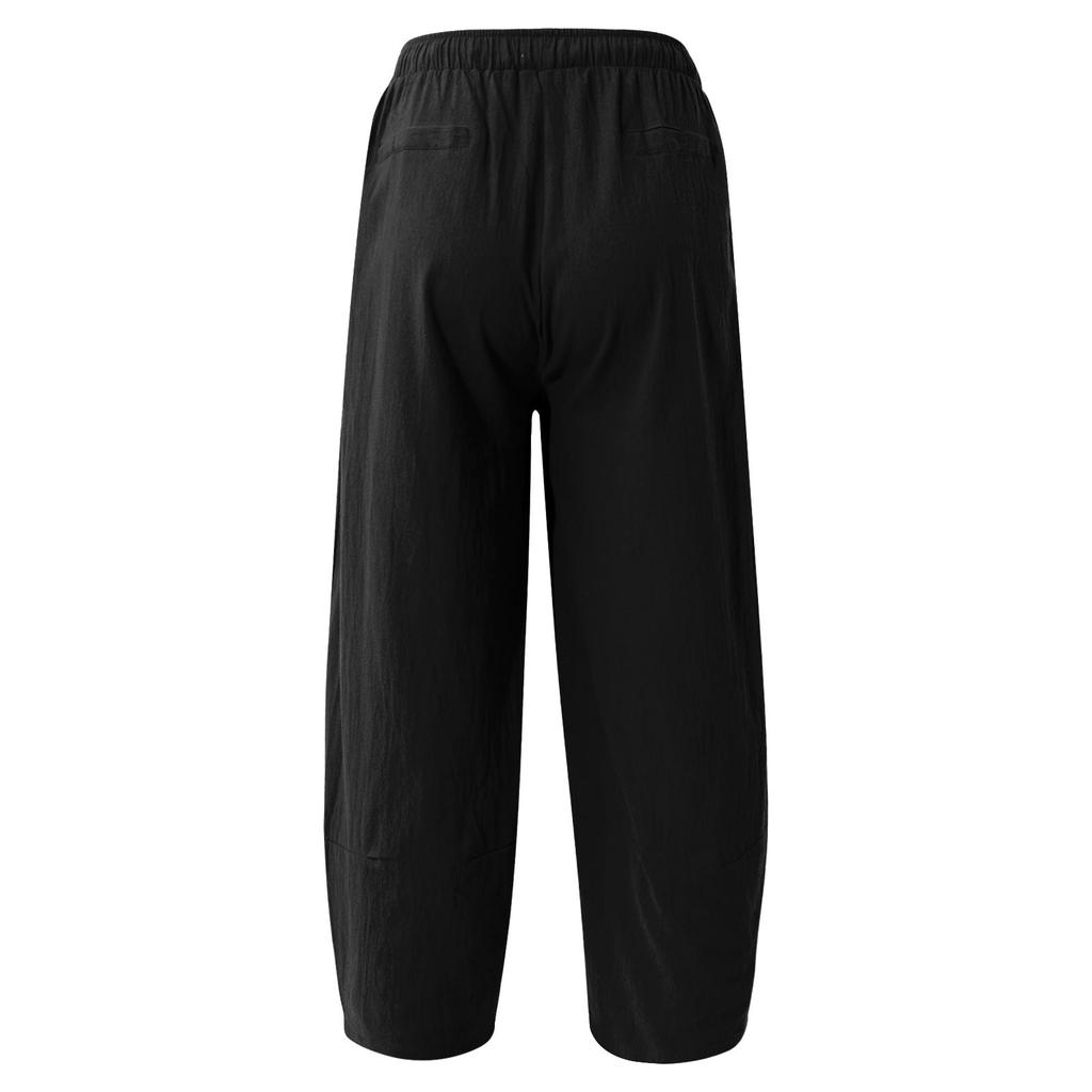 Pantalones de Lino de Color Sólido Sueltos Casuales para Hombres Pantalones Casuales de Lino de Algodón Pantalones de Pierna Ancha