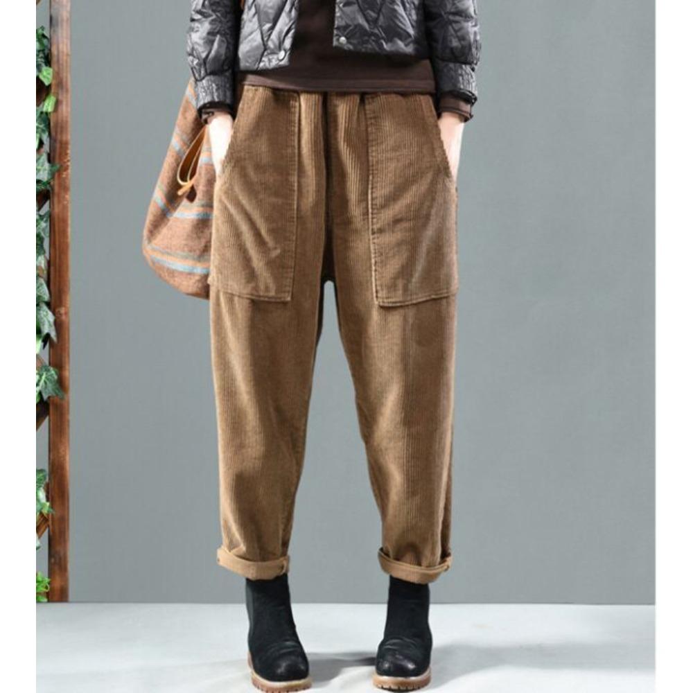 Pantaloni a Banana in Velluto a Coste HNXC a 3 Colori con Vita Elastica per il Periodo Primavera-Autunno