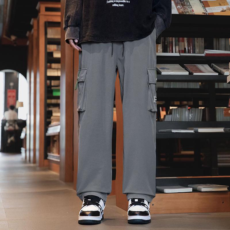 New Overalls Men's Autumn and Winter Loose Straight Fleece Large Size Men's Casual Sports Pants