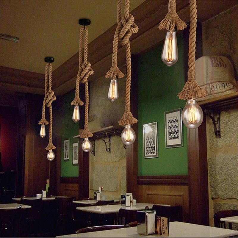 Vintage Retro Industrie Loft Hanf Seil Halter Decke Anhänger Licht Lampe Cafe Restaurant Retro Kronleuchter