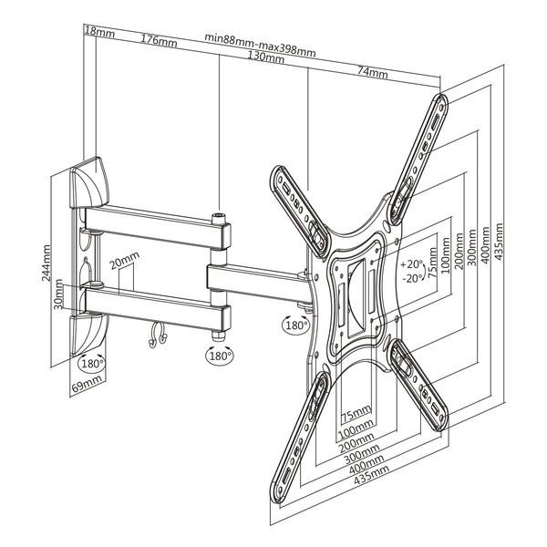 Suporte giratório para TV LCD de 23 a 55 polegadas, AQ VisiON