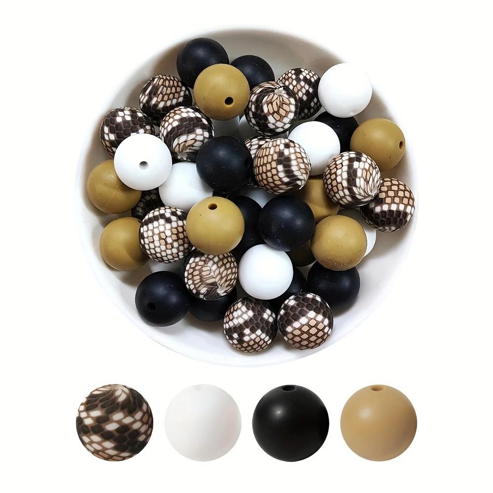 

40pcs Floral Silicone Beads Set, 15mm Round Colorful Loose Beads for Keychain, Necklace, and Pen Making Kit, Silicone Character