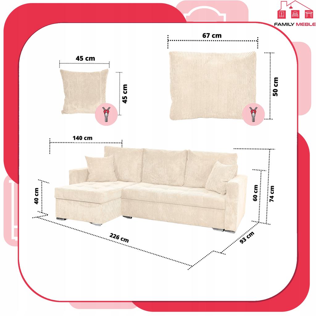 Bonito Corner Sofa Bed Family Meble Corduroy Beige