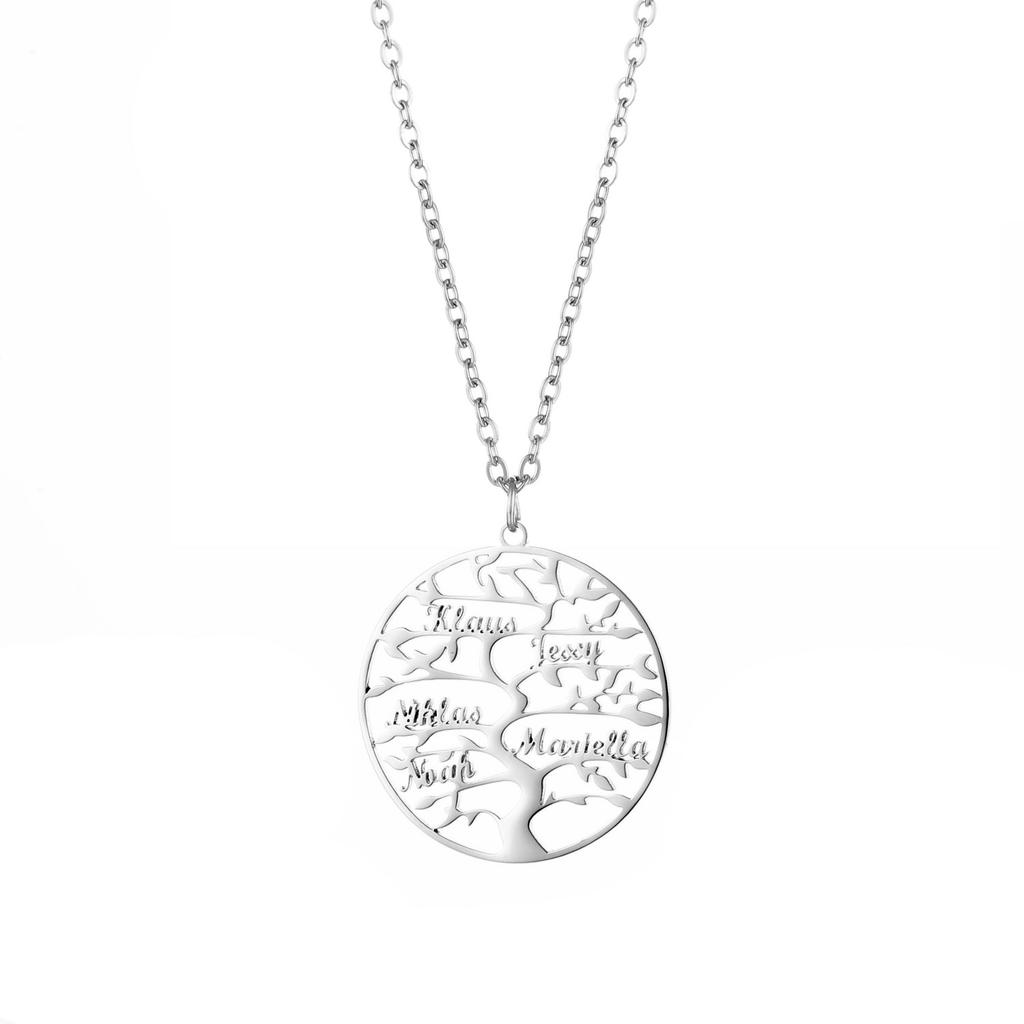 Engraved Family Name Necklace Personalized Name Necklace Tree of Life Necklace Multiple Names Jewelry Gift for Family and Mom