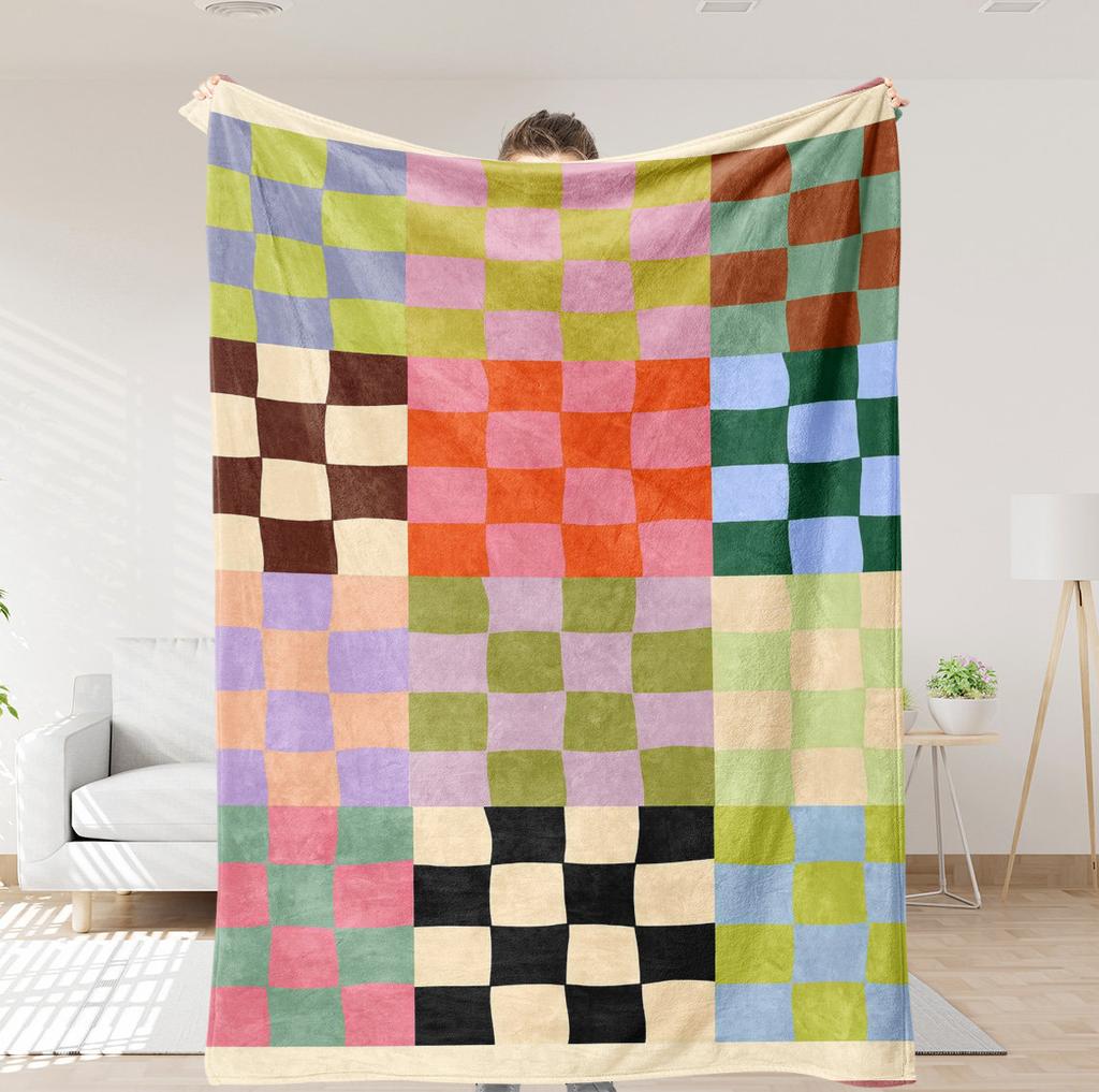 Colorful Checkered Blanket Soft Flannel Throw for Adult Kid Dog Cozy Gift Blanket for Girls