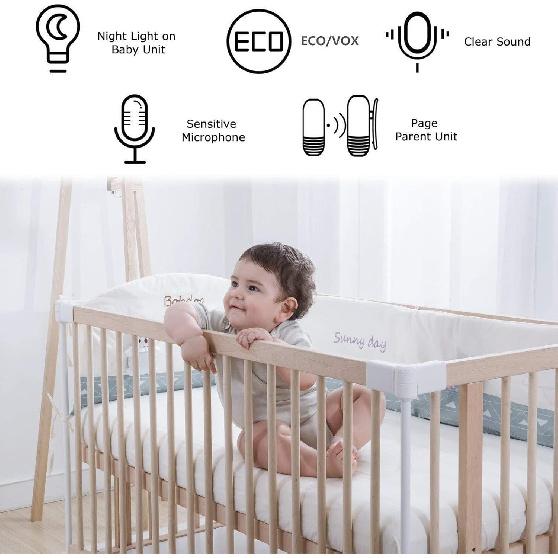 Audio Baby Monitor, 2.4GHz Two Way Talk Smart Baby Monitor, Night Light Audio Monitor for Baby Care, Noise Detection, 20 Hours Standby Time