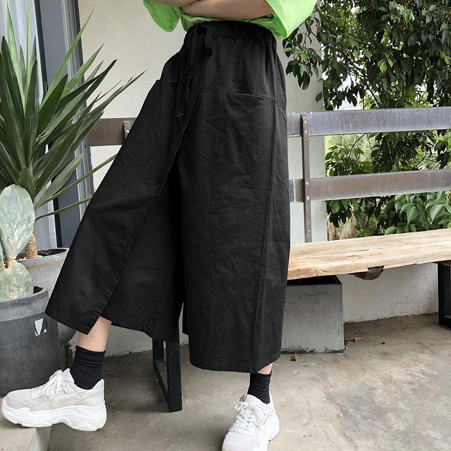 

Spring/Summer 2020 Ulzzang High Waist Wide Leg Cropped Skirt Pants for Women S чорний