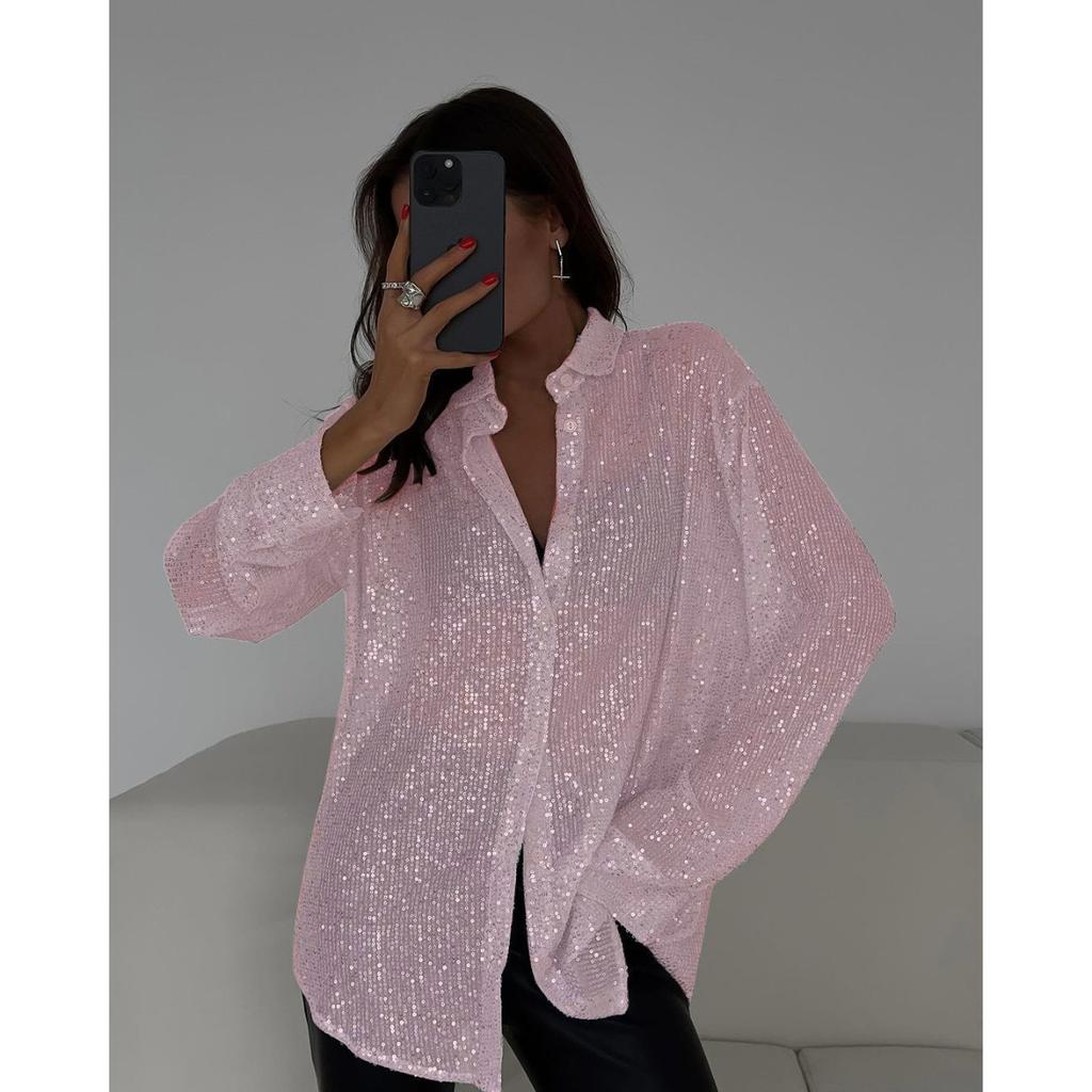 Spring and Summer Shirts, Beaded Tops, Lapel Long Sleeved Cardigans, Basic Styles, Women's Shirt Jackets