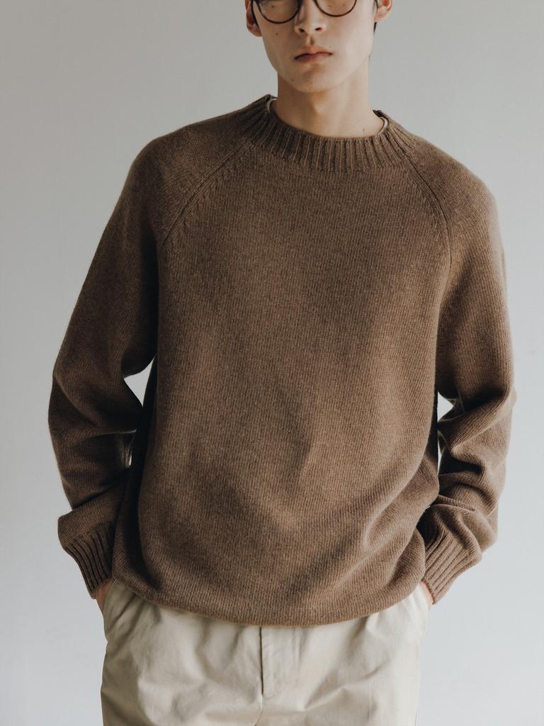 Deowedeoijeueosseom High-Neck Wool Knit Sweater (Light Brown)