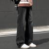 SWAMP AREA American High Street Vintage Men's Denim Jeans Spring Autumn Loose Straight Wide Leg Slight Flare Long Pants K113 Black 3XL
