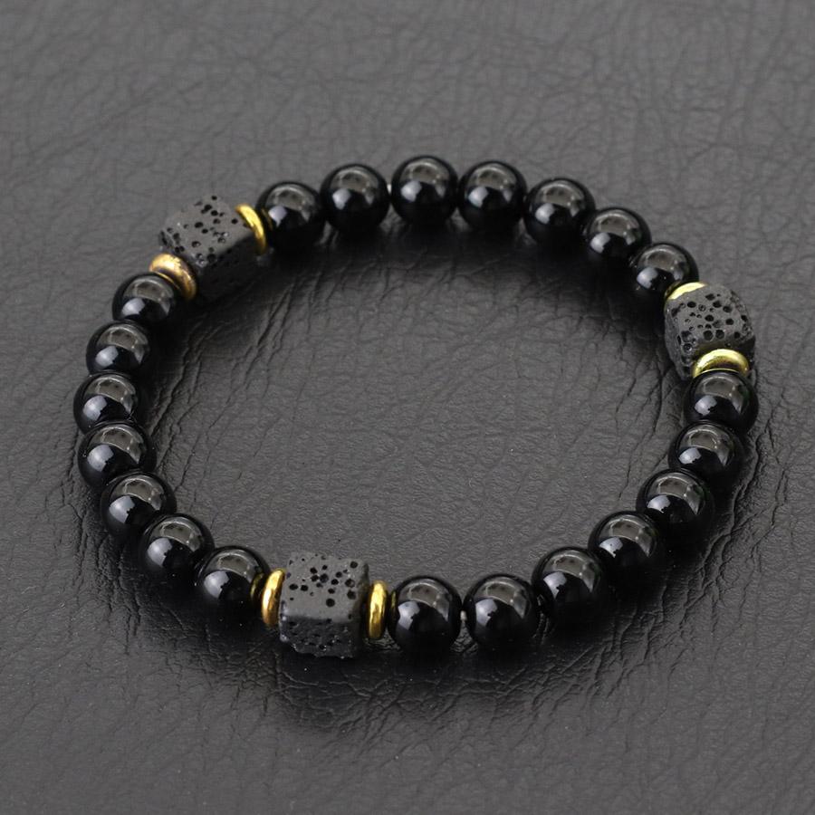 Fashion Natural Stone Bracelet For Men 8mm Volcanic Rock Obsidian Strand Braclet Meditation Healing Braslet Rosary Beads Pulsera