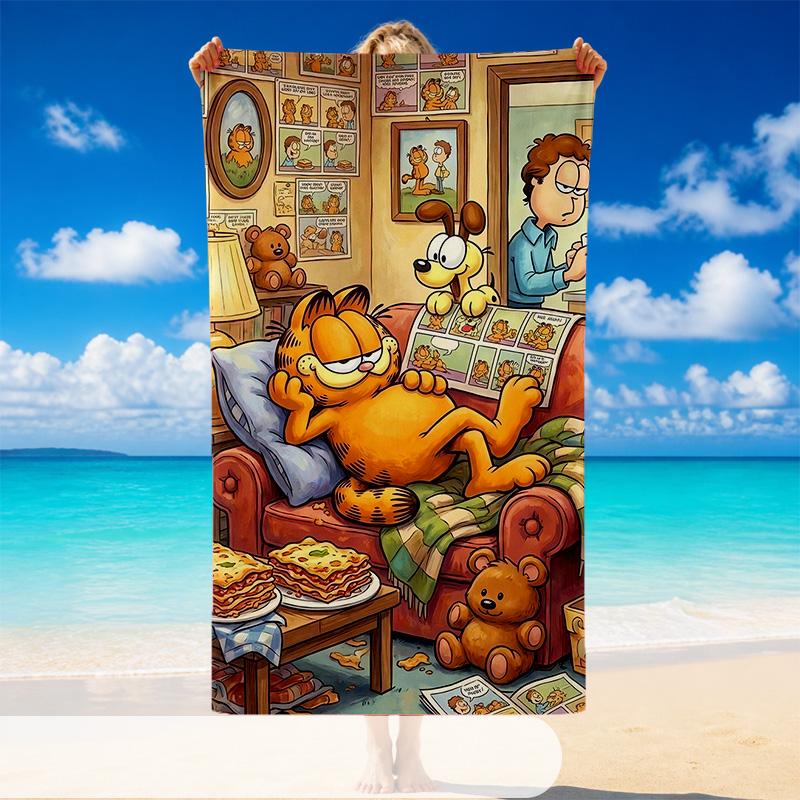 Quick Dry Beach Towel Garfield Cartoon Pattern, Lightweight Absorbent Towel for Pool Beach Vacation Use