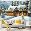 New Year Christmas Decoration Snow House Nature Cat Tapestry Kawaii Decor Wall Hanging Psychedelic Hippie Aesthetic Home Decor