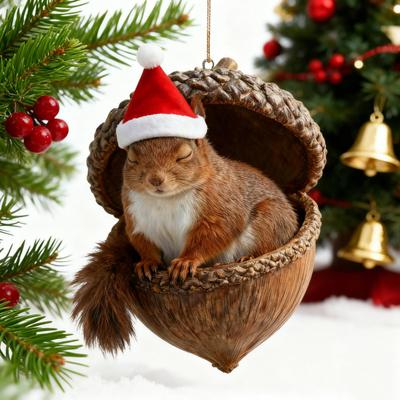 Forest Animal Acorn Ornament 2D Acrylic Cozy Forest Christmas Ornament Woodland Creature Hanging Decoration for Xmas Tree Holiday Decor