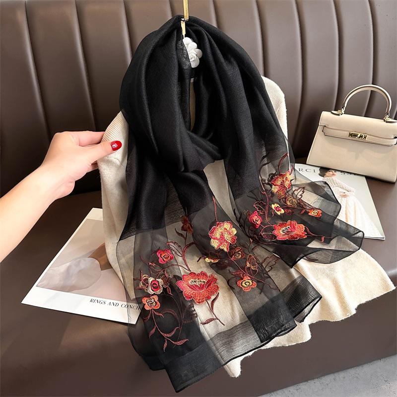 Silk Handmade Embroidered Scarf: New Mulberry Silk Autumn/Winter Shawl, Elegant & Versatile.