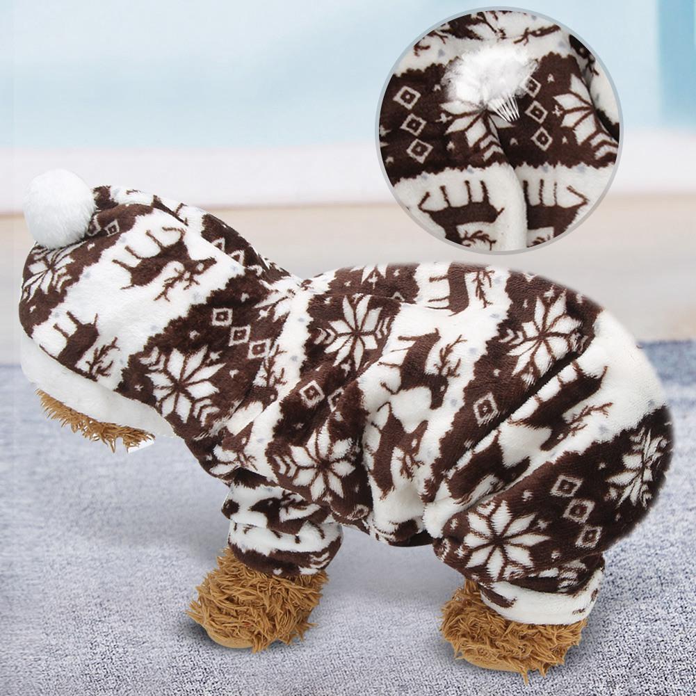 Plush Coffee Deer Autumn Winter Four Feet Pet Hoodies Clothes Warm Pajamas Clothing for Dogs Cats
