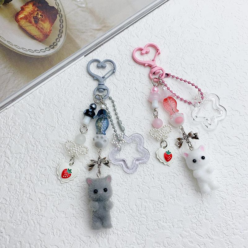 6 Cute Flocked Kitten Five-pointed Star Cat Paw Love Mobile Phone Chain -Lost Lanyard Pendant Earphone Chain