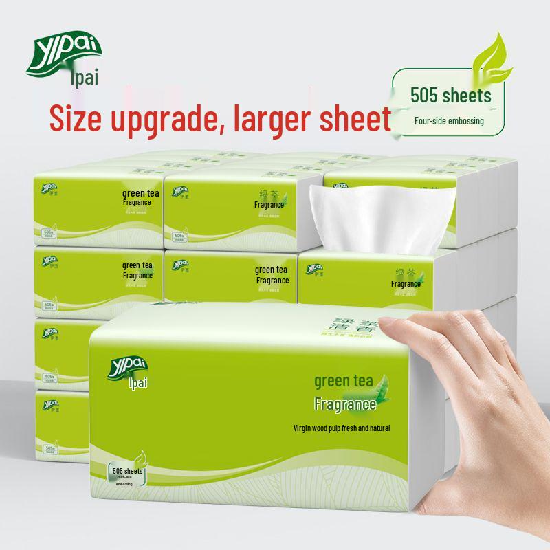 Yipai Green Tea Scented Large Facial Tissues - Thick, Four-Sided Embossed Household Pack Single Trial Pack: Buy More for Better Value