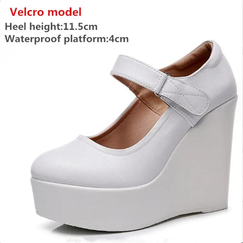 Women Wedges Shoes Woman Increasing Height Shoes Buckle Strap High Heel Shoes Ladies Waterproof Platform Leather Shoes 33-43