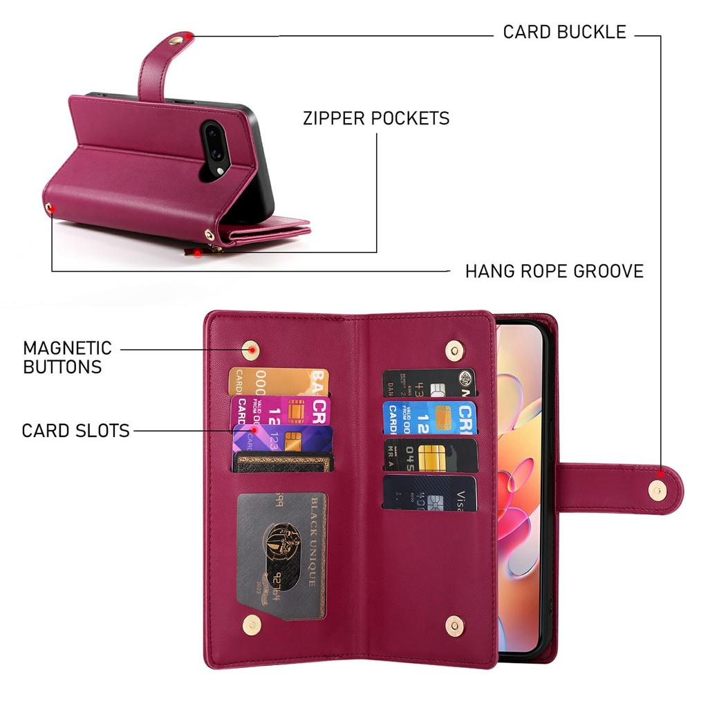 DF-011 For Samsung Galaxy A56 5G Case Zipper Pocket Wallet Leather Phone Cover with Straps