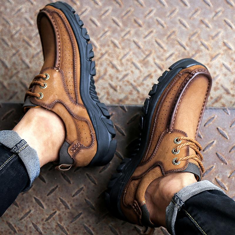 Fashion Genuine Leather Mens Shoes Fashion Handmade Work Lace-up Flats Shoes Male Sneakers Comfortable Business Walking Shoes 38-46