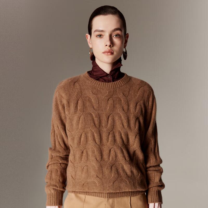 PALUOPO Women's 100% Cashmere Cable Knit Round Neck Sweater