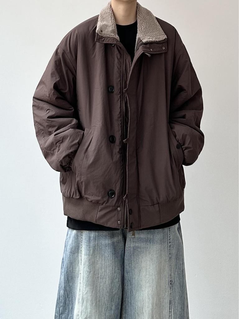 Herren Japanische Retro Lammwolle Warme Baumwolljacke - Winter Lockerer Schnitt, Samt Verdickt, Stehkragen Oberbekleidung