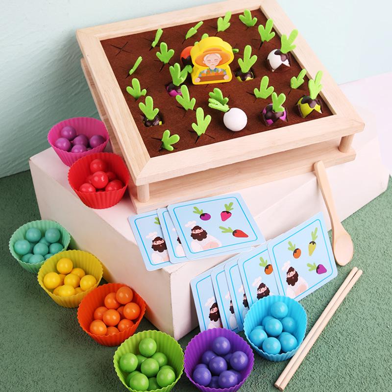 

Two-in-One Wooden Radish Memory & Chopsticks Game for Kids